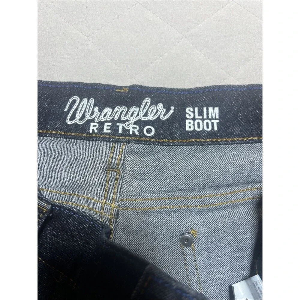 Wrangler Retro Jeans Men 36x34 Slim Boot Cut Blue Denim Workwear Rodeo Stretch